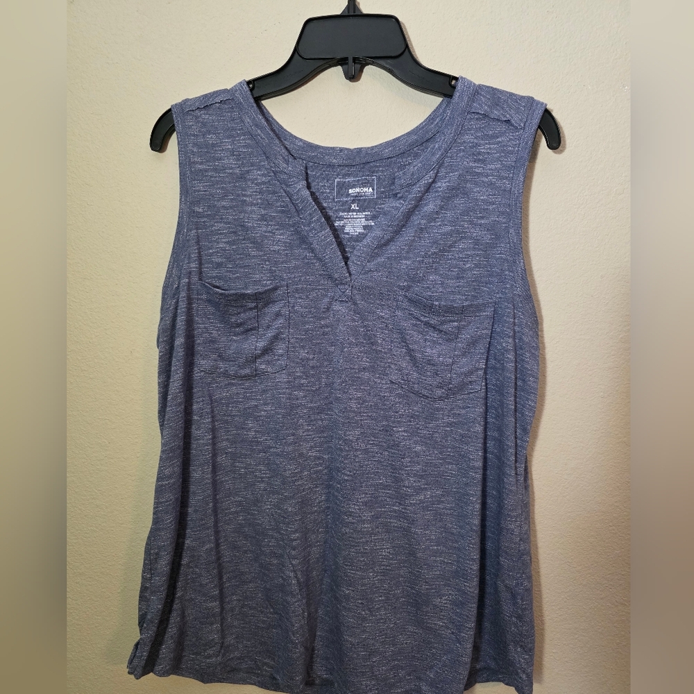 Sonoma Goods For Life Women's Heathered Blue Splitneck Utility Tank